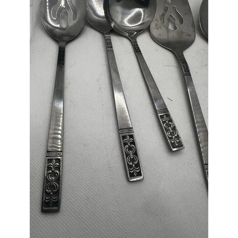 7 Customcraft MCM Stainless steel SERVING PIECES silverware vintage spoon fork